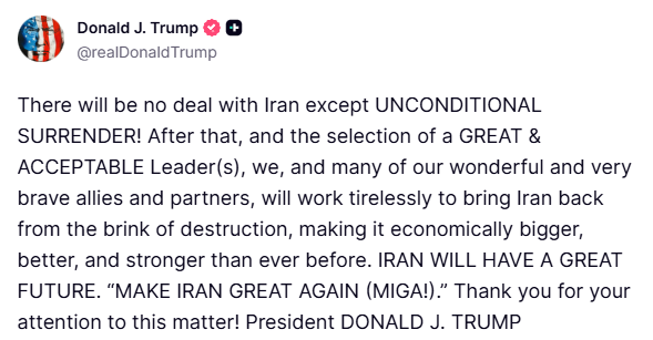 Trump exige la reddition sans conditions de l Iran et rejette tout accord nucleaire